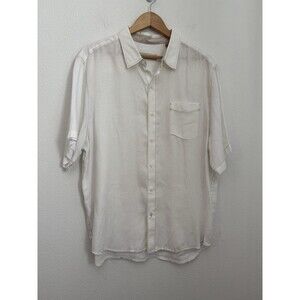 Tommy Bahama Shirt Men’s XL  100% Linen Short Sleeve Button Up White Travel EUC